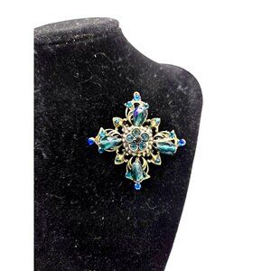 Ali Khan New York signed Blue Rhinestone and bead 2 inch floral Brooch